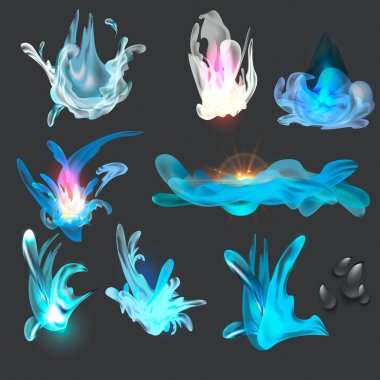 Spray paint. Splashes of color water. Stains and drops. Vector isolated object on dark background. clipart