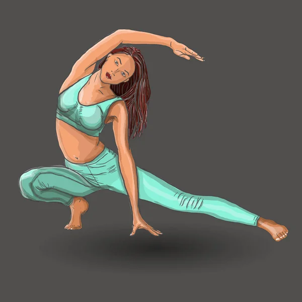 Meisje in yoga positie. Vrouwelijke yoga. Vectorillustratie van prachtige cartoon vrouw in verschillende houdingen van yoga. — Stockvector