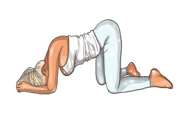 Kız yoga konumda. Kadın yoga. Vektör çizim güzel çizgi film kadın Yoga çeşitli teşkil etmektedir.