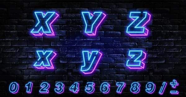 3D Neon letters X-Z. Neon blue font english. City blue font. Neon city color blue font. English alphabet and numbers sign. Vector illustration — Stock Vector