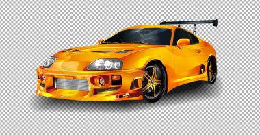Nonthaburi Thailand-20 Haziran: Şeffaf arka planda Toyota Supra vektör illüstrasyonu, gerçekçi gölgeli özel yarış arabası