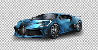 Frankfurt, Almanya - 12 Eylül 2017 Bugatti Chiron 'un şeffaf arkaplan çizimi, gerçekçi gölgeli özel araba yarışı
