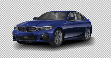 Maspalomalar, Gran Canaria, İspanya - 29 Aralık 2018: Mavi Metalik Bmw M240 vektör illüstrasyon şeffaf arkaplan, gerçekçi gölgeli özel araba