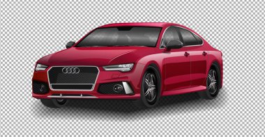 Detroit - 14 Ocak: Şeffaf arkaplan üzerine yeni Audi A3 vektör illüstrasyonunun dünya prömiyeri, gerçekçi gölgeli özel araba yarışı
