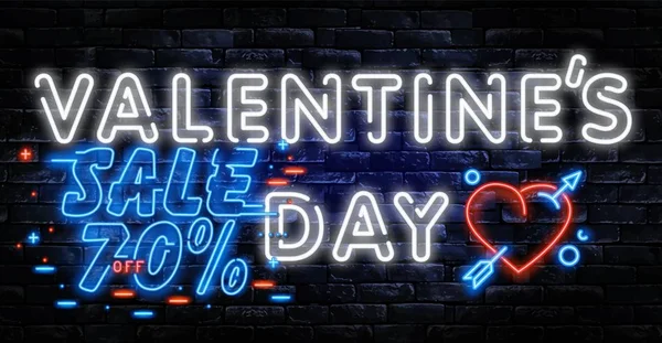 Valentijnsdag verkoop. Neon frame. Logo, embleem, etiket. Helder uithangbord, lichtbanier. Feest. Liefde. Neon Hart. Vectorbeelden — Stockvector