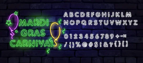 Martedi 'grasso. Insegna al neon 3d. Insegna realistica al neon. Martedì grasso banner, logo, emblema ed etichetta. Luminoso cartello, banner luminoso . — Vettoriale Stock