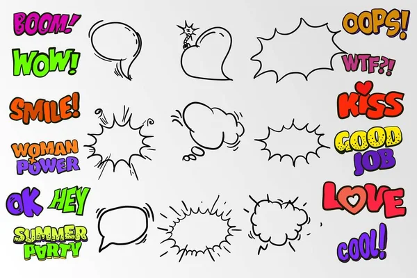 Képregény Stílusú Beszéd Buborékok Gyűjtemény Vicces Design Vektor Elemek Illusztráció — Stock Vector