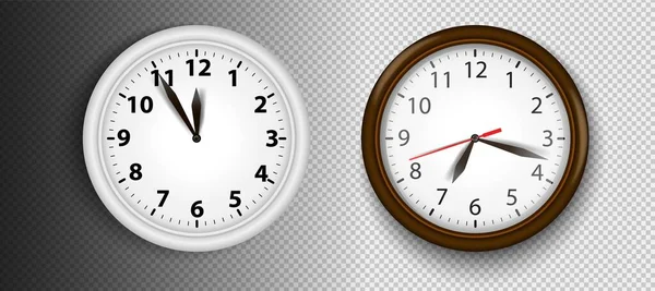 Horloges Murales Réalistes Set Illustration Vectorielle Visage Transparent Mains Noires — Image vectorielle
