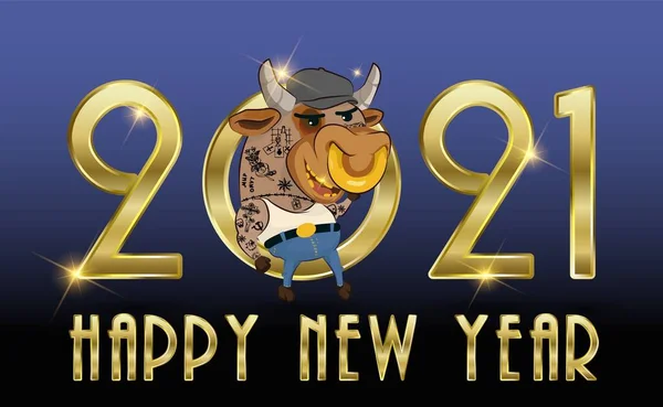 中国的新年快乐。模板海报，卡片，派对邀请函，2021年象征公牛，牛，牛。月球星相星座. — 图库矢量图片