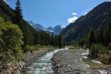 Valnontey sel, Gran Paradiso Milli Parkı, Aosta Vadisi, İtalya