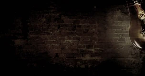 Scary Atmosphere Horror Background Old Bricks Wall Classic Lightbulb Pendulum — Stock Video