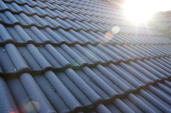 Солнечный свет зимой над крышей — стоковое фото