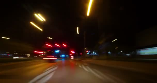 Bucle Conducción Nocturna Ciudad Con Luces Vistas Desde Animación Del — Vídeo de stock