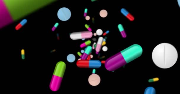 药物药片 片剂和颜色胶囊下落 循环无缝动画中的健康 治疗与药学理念 — 图库视频影像