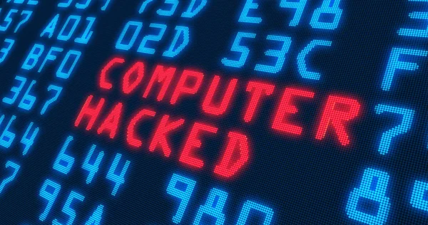 Cyber security słowa-wytrychy komputer hacked — Zdjęcie stockowe