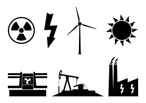 Simboli e icone della produzione di energia elettrica — Vettoriale Stock