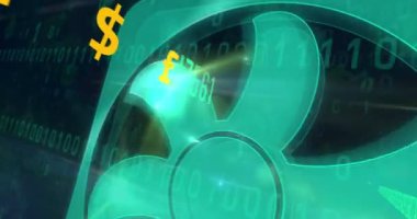 Cryptocurrency madencilik sonsuz animasyon. Dolar alış verişi, euro, sterlin için dijital para kavramı. Bitcoin, Ethereum, Litecoin, dalgalanma, Cardano, Neo, Stellar, blockchain kod tarafından oluşturulan Monero.