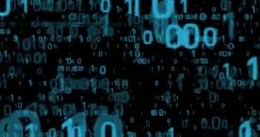 Mavi veri arka plan. Soyut sonsuz video. Dinamik numara üzerinden uçan. Birler ve sıfırlar basamak nedeni.