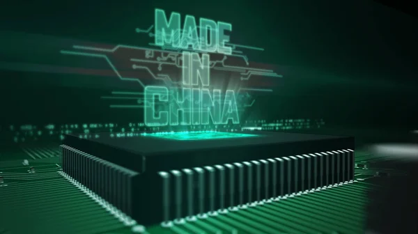 CPU on board with Made in China hologram — Stock Photo, Image