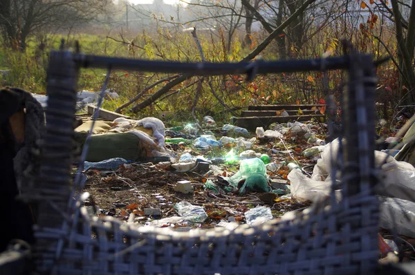 Plastic garbage in forest — Stock Photo, Image