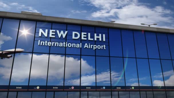 Aeromobili Jet Che Atterrano Nuova Delhi India Animazione Rendering Arrivo — Video Stock