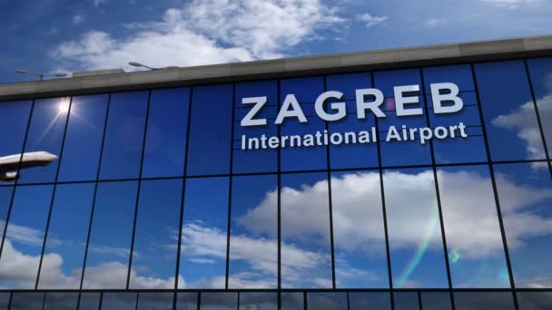 Aviones Reacción Aterrizando Zagreb Croacia Animación Renderizado Llegada Ciudad Con — Vídeos de Stock