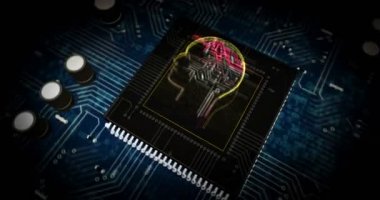 Yapay Zeka fütüristik hologram 3 boyutlu canlandırma. Siber teknolojinin dinamik konsepti, makine öğrenmesi ve sibernetik beyin dijital arka planı. Siber uzayda soyut uçuşlar.