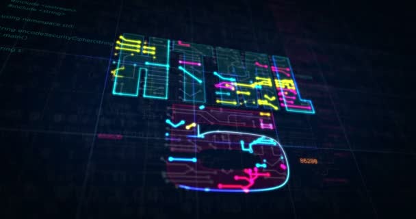 HTML5 signer projet de création. Concept abstrait du langage de programmation, des logiciels et de la technologie Internet animation 3D. Dessin de la ligne de schéma numérique d'idée futuriste .