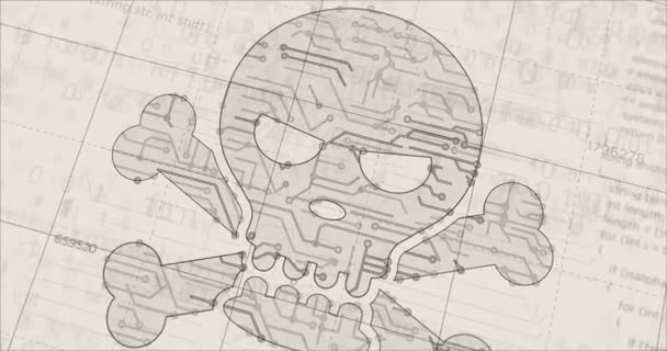 Delito Cibernético Con Creación Proyecto Símbolo Cráneo Concepto Abstracto Dark — Vídeos de Stock