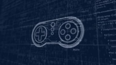 Siber oyun sembolü oluşturuluyor. Soyut esport, video oyunu, dijital oyun, siber eğlence teknolojisi ve siber spor 3D animasyonu konsepti. Fütürist fikrin şeması çiziliyor.