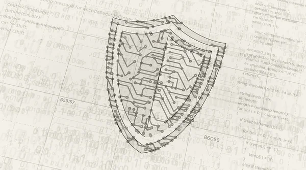 Кібербезпека з щитовим символом футуристичний ескіз — стокове фото