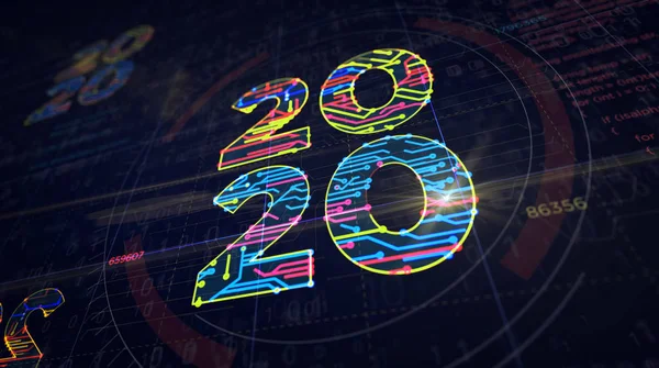 2020 year number futuristic sketch — Stock Photo, Image