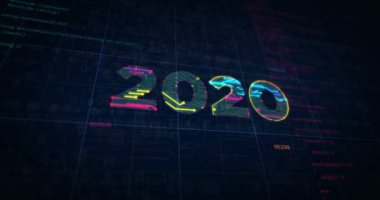 2020 yıllık proje oluşturma. Soyut konsept 3D animasyon. Fütürist fikrin dijital şema çizgisi çiziliyor.