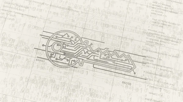 Segurança cibernética com símbolo chave esboço futurista — Fotografia de Stock
