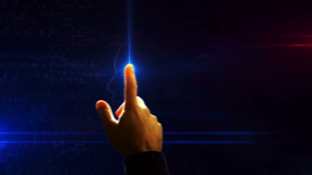 Artificiell Intelligens Futuristisk Rendering Animation Hand Finger Vidrör Skärmen Och — Stockvideo