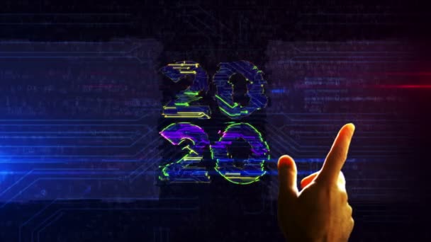 Animación Futurista Renderizado 2020 Años Dedo Mano Toca Pantalla Entra — Vídeo de stock