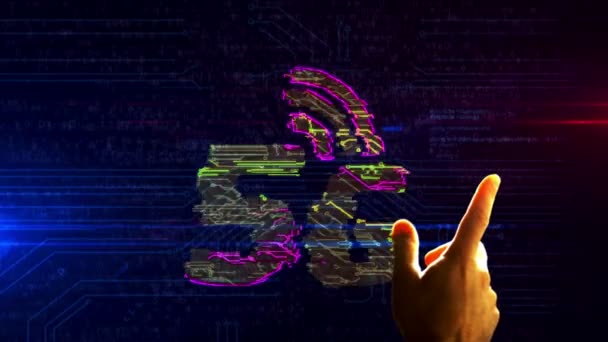 5G移动网络未来主义3D渲染动画 手指头触摸屏幕并进入网络空间 Iot 数据传输和通信技术的抽象概念 — 图库视频影像