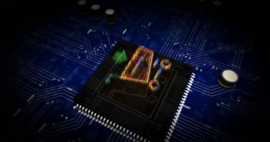 Alışveriş arabası sembolü fütüristik hologram 3 boyutlu canlandırma. Soyut dijital giriş arkaplanı. Çevrimiçi mağaza, siber iş, satış, alım, ticaret, indirim ve internet mağazası konsepti.