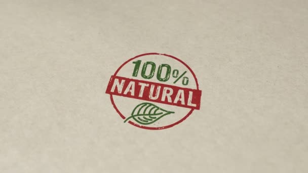 100 天然スタンプと手スタンピングインパクトアニメーション エコロジー バイオ オーガニック 健康的な食事3Dレンダリングの概念 — ストック動画