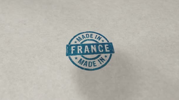 在法国制造的邮票易碎无缝动画 手印冲击 制造和生产国家3D渲染循环概念 — 图库视频影像