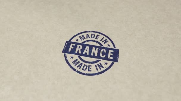 Gemaakt Frankrijk Stempel Hand Stempelen Impact Animatie Fabriek Fabricage Productie — Stockvideo