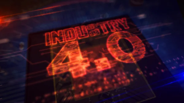 Cpu on board with Industry 4.0 hologram — 图库照片