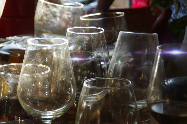 Dirty glass wine glasses