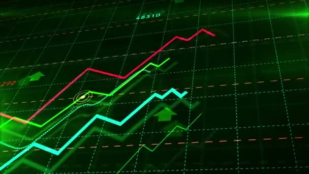 股市成长绿色图表3D循环动画 不断上升的商业和金融图表 经济数据图表和货币投资分析可漏洞且无缝的抽象概念 — 图库视频影像