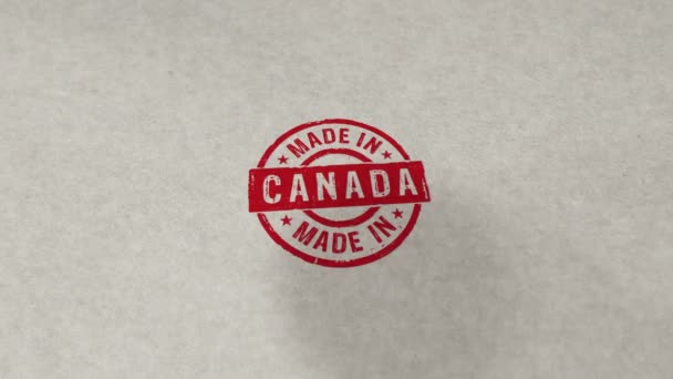 加拿大制造的邮票易碎无缝动画 手印冲击 制造业和生产国家3D渲染循环概念 — 图库视频影像