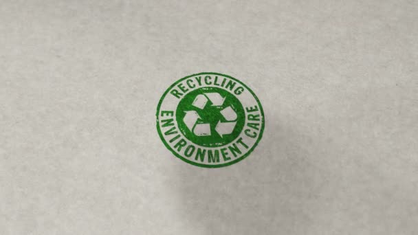 循环利用环境保护邮票易碎无缝动画 手印冲击 循环符号 可回收材料 环境保护和地球安全3D渲染循环概念 — 图库视频影像