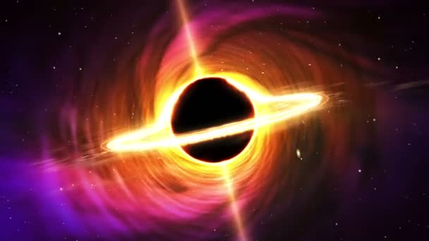 ブラックホールの空間 物質雲旋回リングとエネルギージェットと星 暗い大質量天体の周りの銀河中心の渦巻 天文学研究 科学抽象概念 — ストック動画