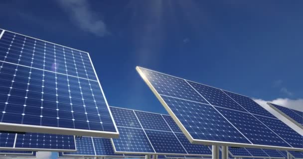 Solar Energy Panels Sun Reflection Blue Sky Background Green Power — Stock Video