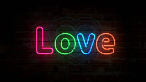 Aşk ve kalp neon — Stok fotoğraf