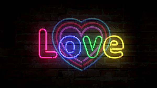 Liebe und Herz Neon — Stockfoto